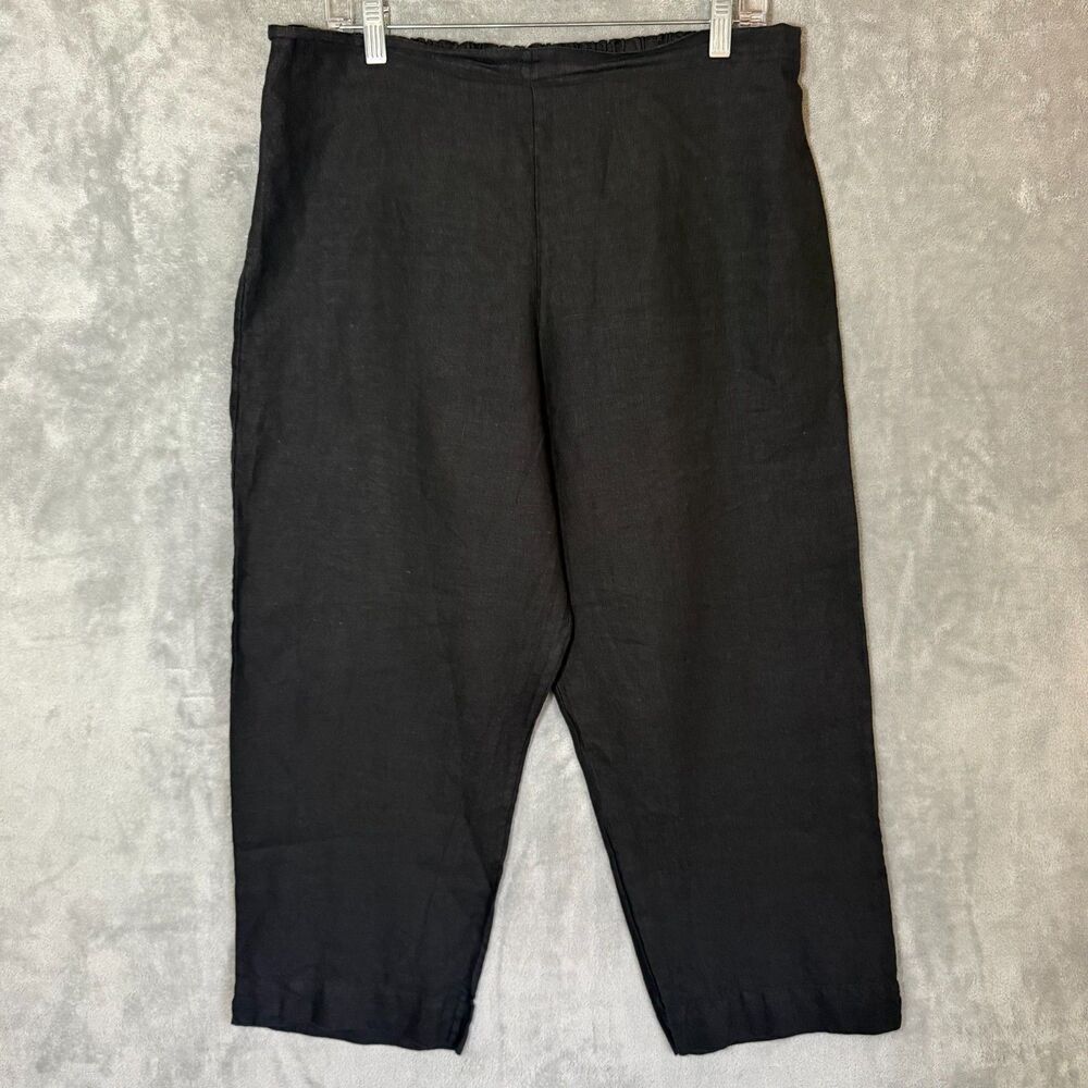 Bryn Walker XL Black 100% Linen Pull On Pants Crop Lagenlook Wide Leg Lagenlook